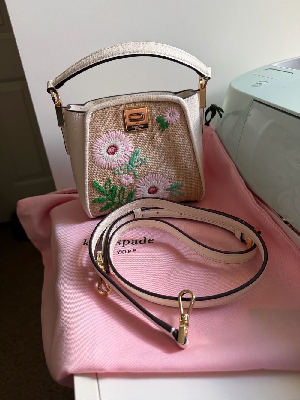Kate Spade Phoebe Straw Small Top Handle Bag Festival Floral - Picture 2 of 8